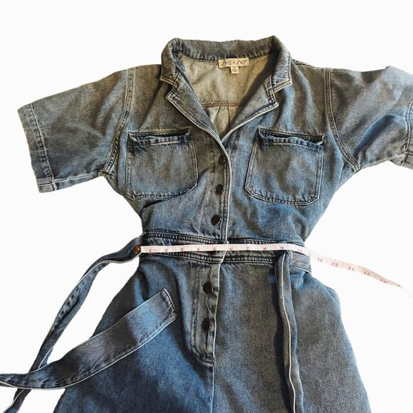 SHE + SKY Denim Jeans Belted Jumpsuit Size M - Picture 5 of 7